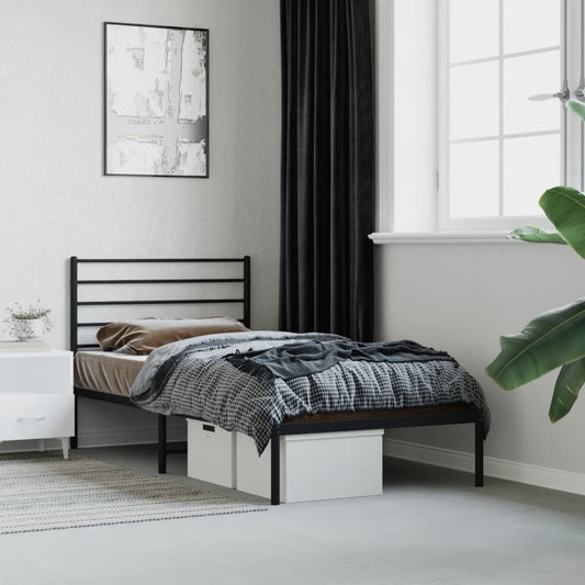 Metal Bed Frame without Mattress with Headboard Black 100x190cm