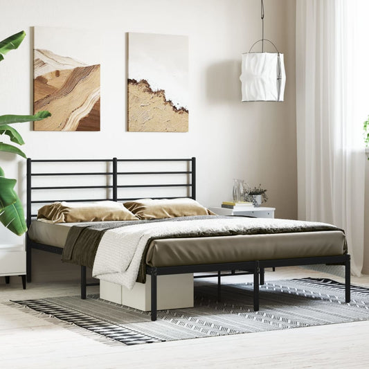 Metal Bed Frame without Mattress with Headboard Black 140x200cm