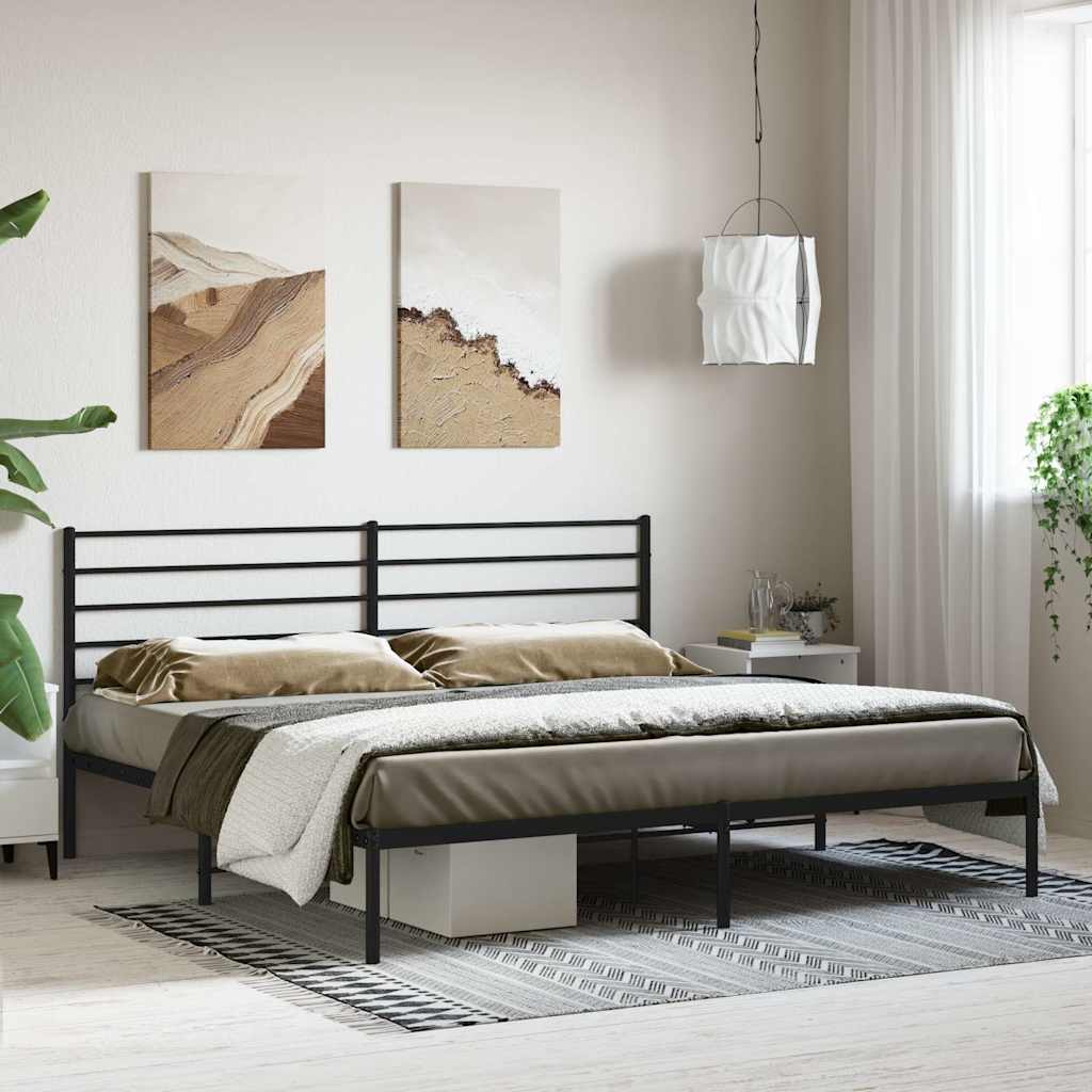 Metal Bed Frame without Mattress with Headboard Black 193x203cm