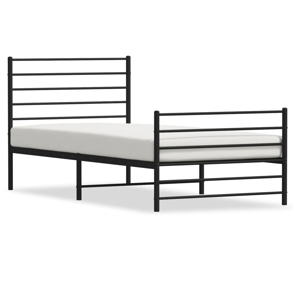 Metal Bed Frame without Mattress with Footboard Black 90x200cm