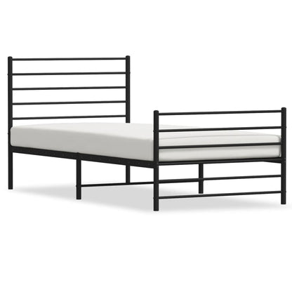 Metal Bed Frame without Mattress with Footboard Black 90x200cm