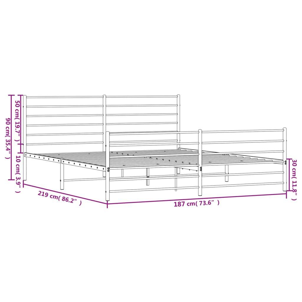 Metal Bed Frame without Mattress with Footboard Black 183x213cm