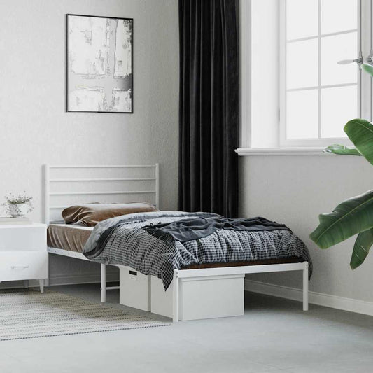 Metal Bed Frame without Mattress with Headboard White 100x200cm