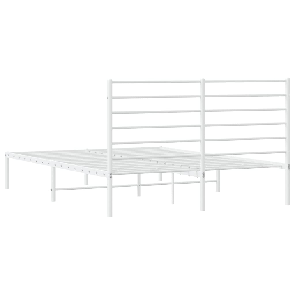 Metal Bed Frame without Mattress with Headboard White 135x190cm