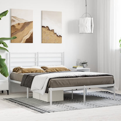 Metal Bed Frame without Mattress with Headboard White 140x200cm
