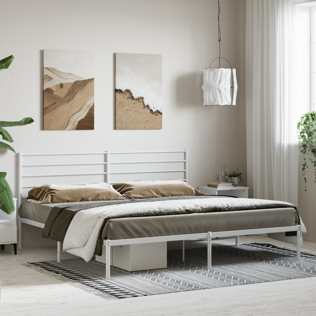 Metal Bed Frame without Mattress with Headboard White 183x213cm