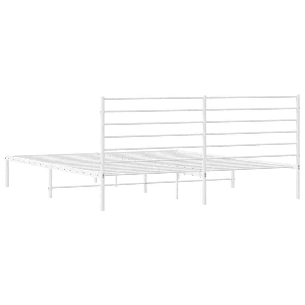 Metal Bed Frame without Mattress with Headboard White 183x213cm