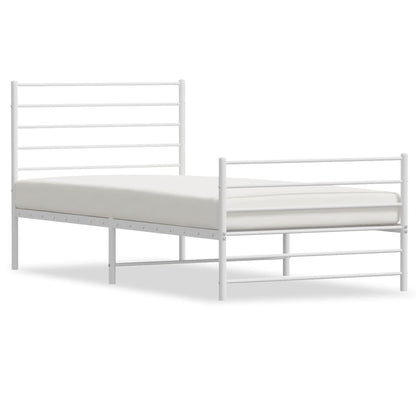 Metal Bed Frame without Mattress with Footboard White 90x190cm
