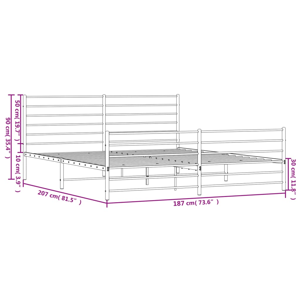 Metal Bed Frame without Mattress with Footboard White 180x200cm