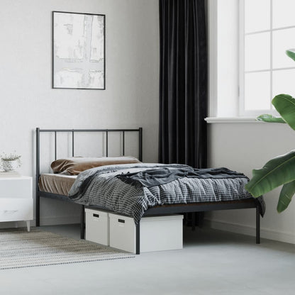 Metal Bed Frame without Mattress with Headboard Black 75x190cm