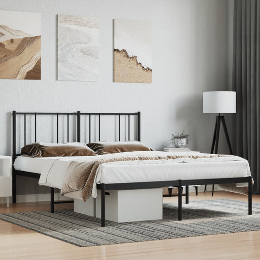 Metal Bed Frame without Mattress with Headboard Black 140x190cm