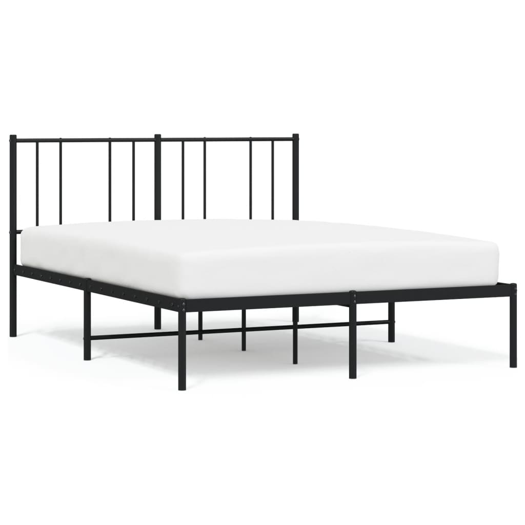 Metal Bed Frame without Mattress with Headboard Black 150x200cm