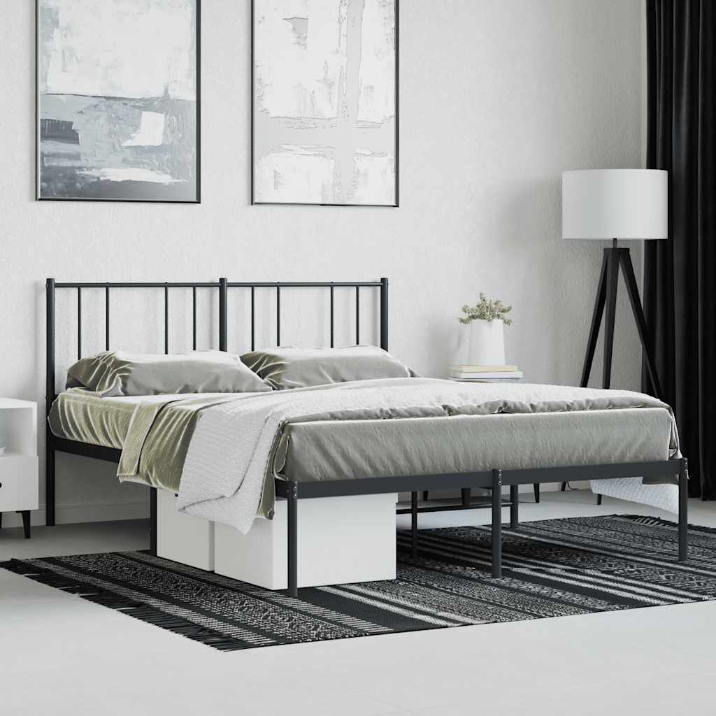 Metal Bed Frame without Mattress with Headboard Black 150x200cm