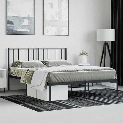 Metal Bed Frame without Mattress with Headboard Black 150x200cm