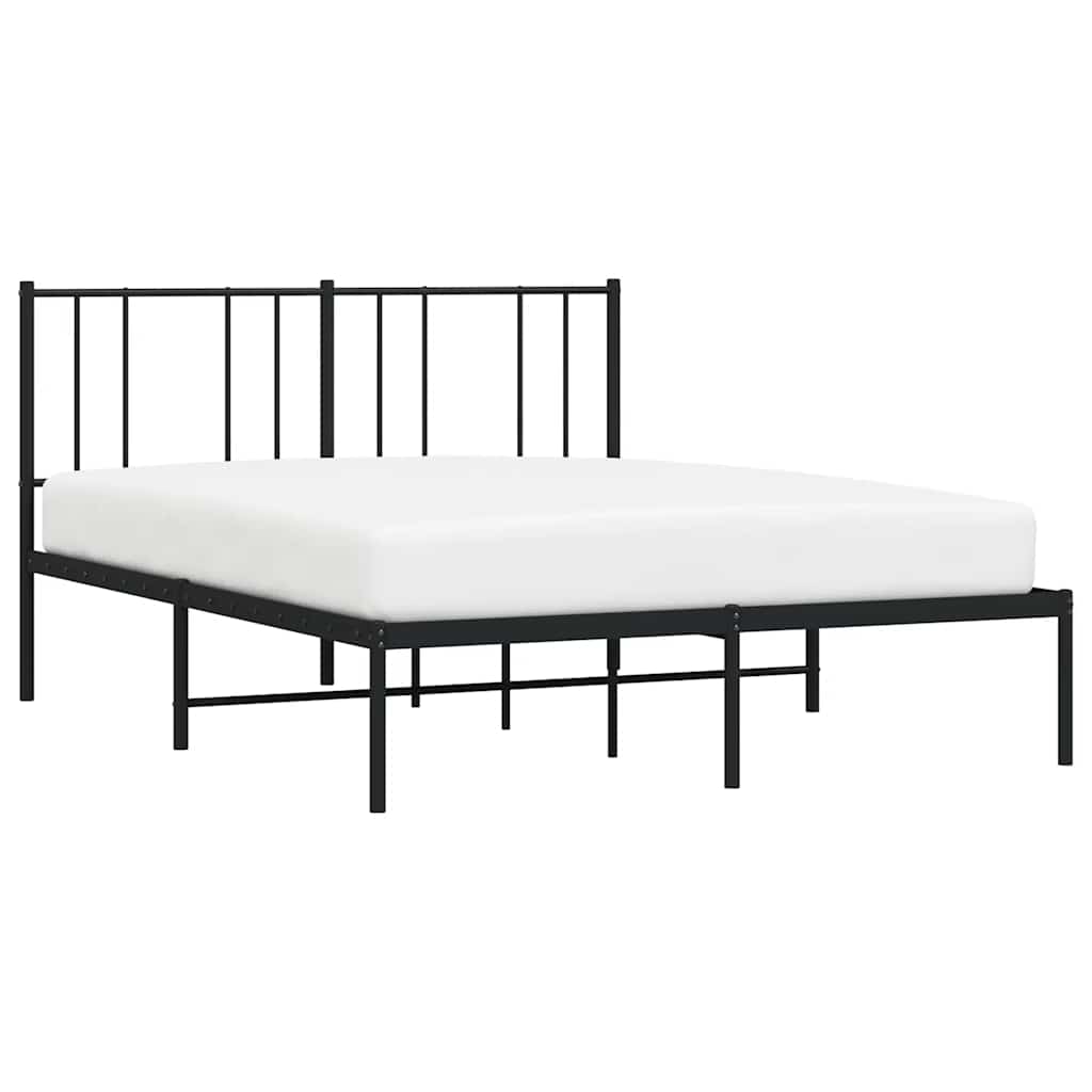 Metal Bed Frame without Mattress with Headboard Black 150x200cm
