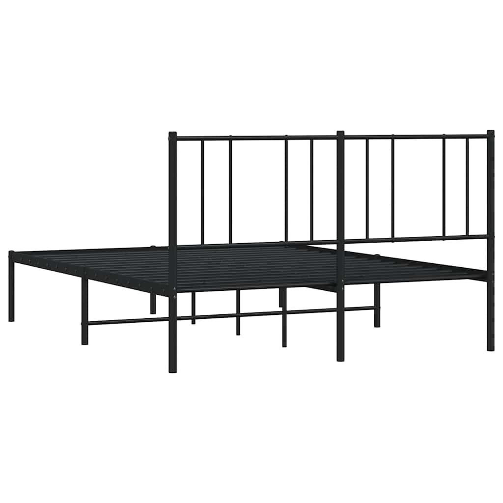 Metal Bed Frame without Mattress with Headboard Black 150x200cm