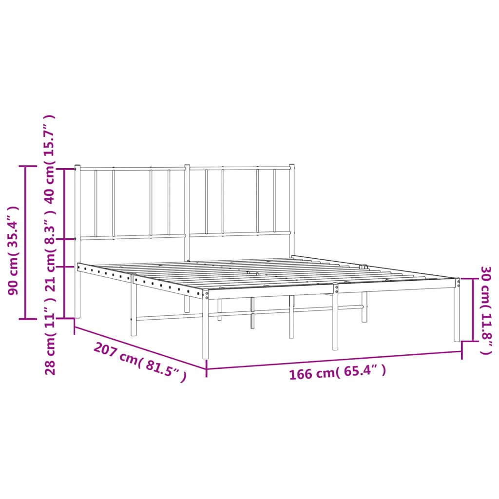 Metal Bed Frame without Mattress with Headboard Black 160x200cm