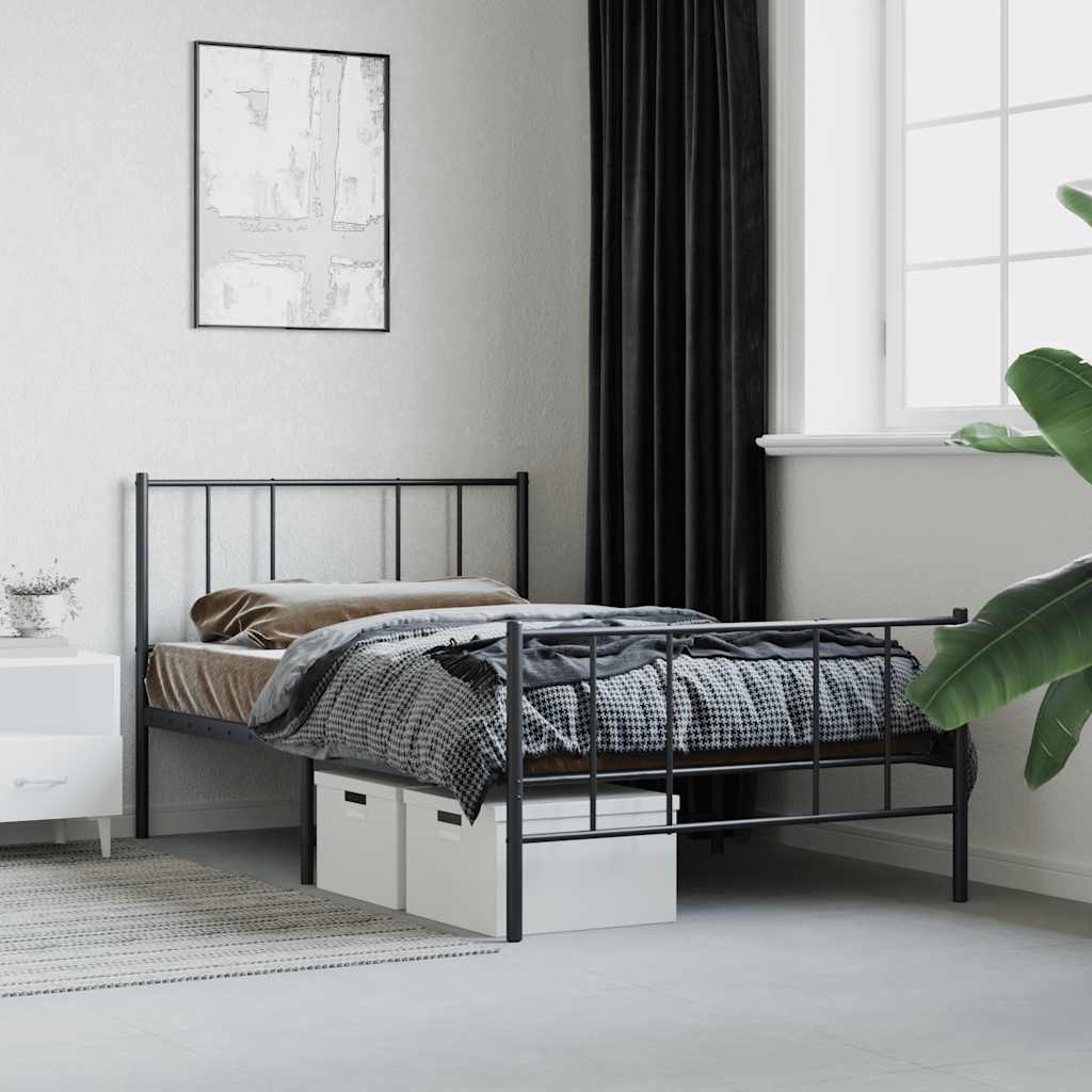Metal Bed Frame without Mattress with Footboard Black 100x190cm