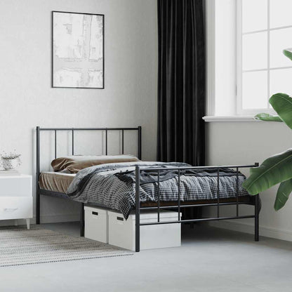 Metal Bed Frame without Mattress with Footboard Black 100x190cm