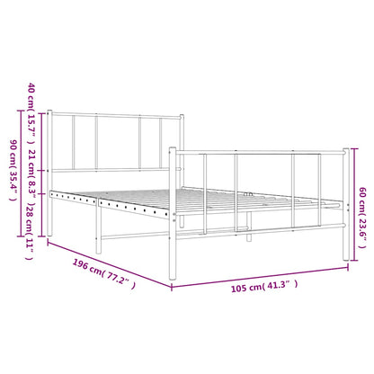 Metal Bed Frame without Mattress with Footboard Black 100x190cm