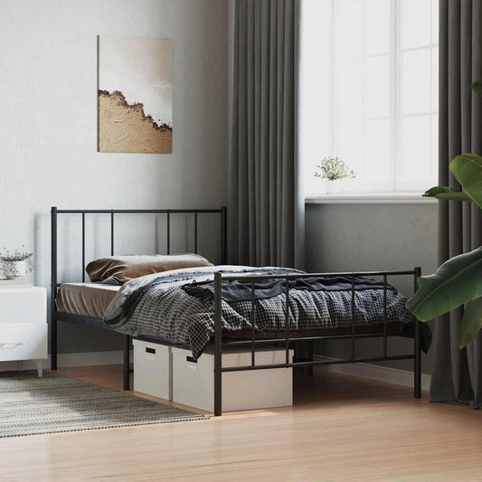 Metal Bed Frame without Mattress with Footboard Black 100x190cm