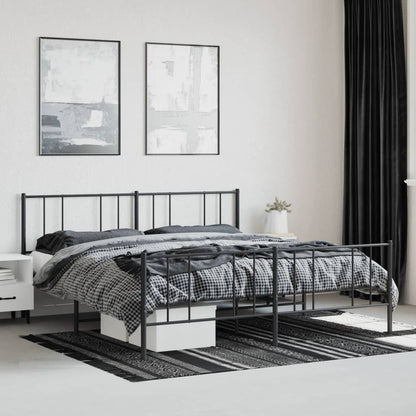 Metal Bed Frame without Mattress with Footboard Black 183x213cm