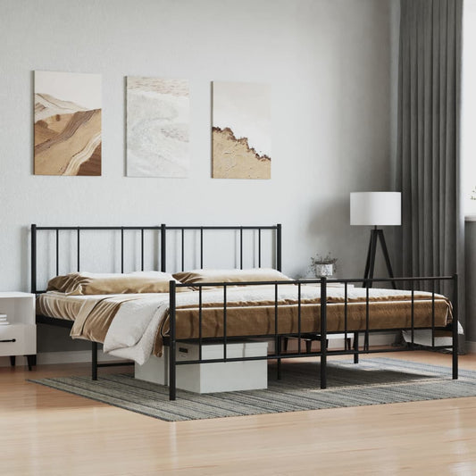 Metal Bed Frame without Mattress with Footboard Black 183x213cm