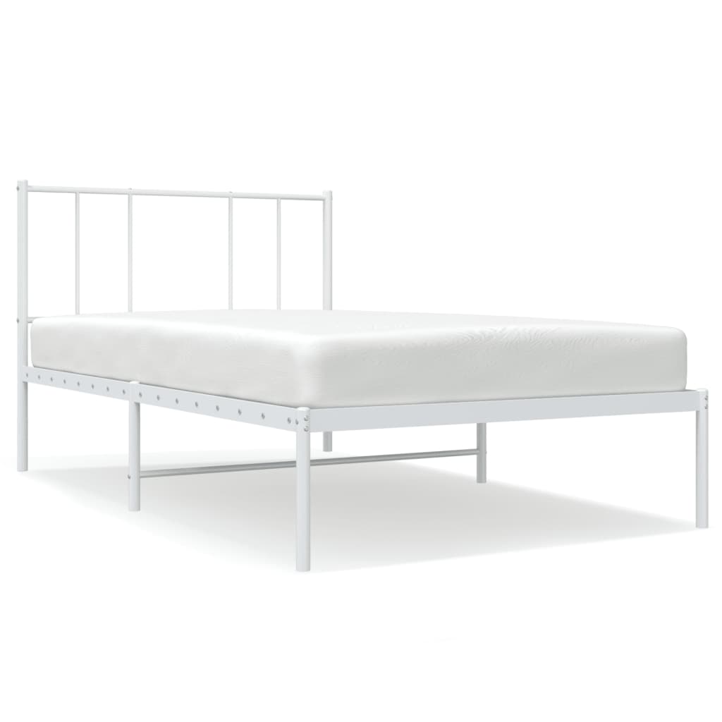 Metal Bed Frame without Mattress with Headboard White 100x190cm