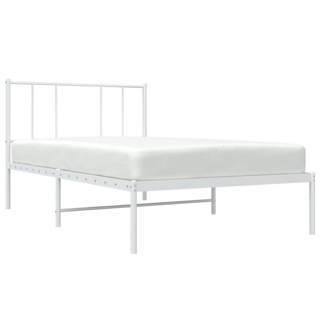 Metal Bed Frame without Mattress with Headboard White 100x190cm