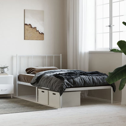 Metal Bed Frame without Mattress with Headboard White 100x190cm