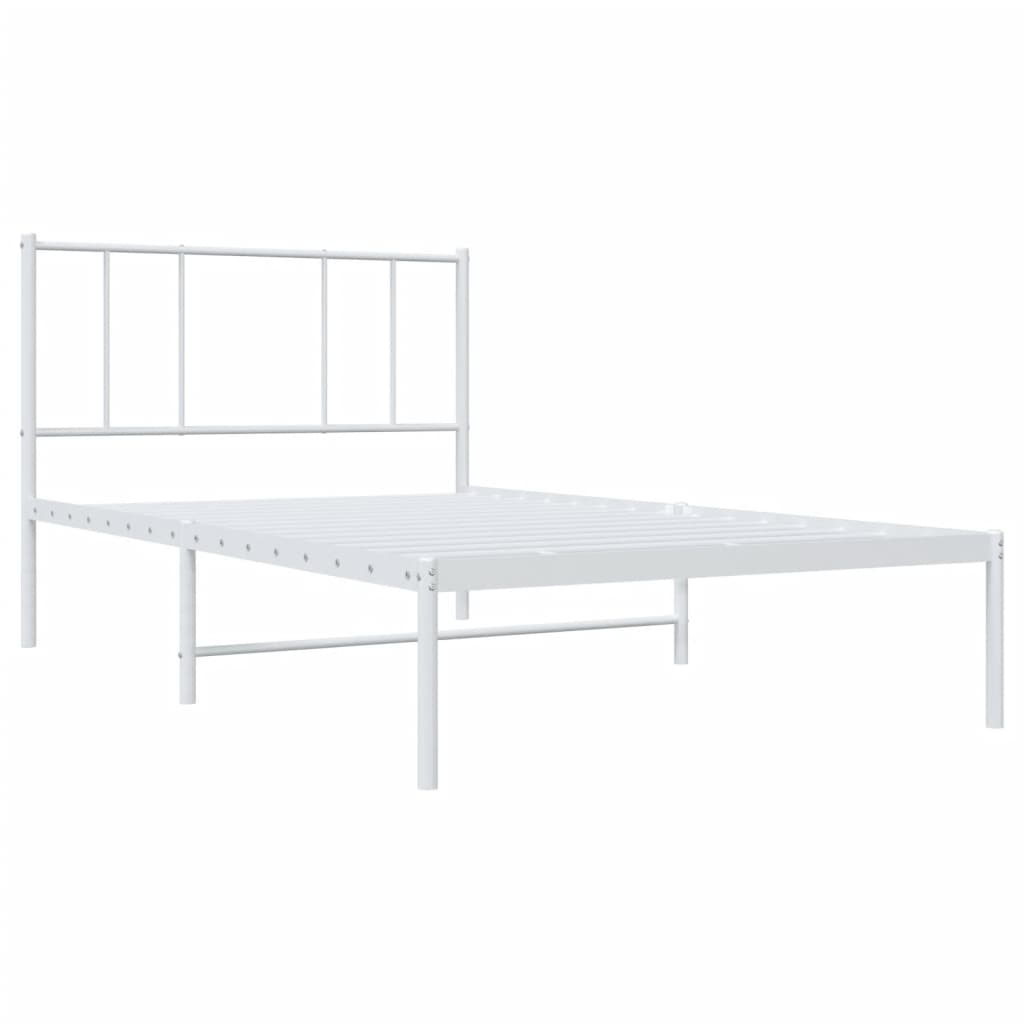 Metal Bed Frame without Mattress with Headboard White 100x190cm