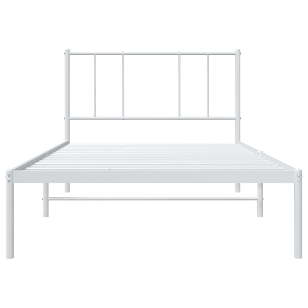 Metal Bed Frame without Mattress with Headboard White 100x190cm