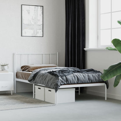 Metal Bed Frame without Mattress with Headboard White 100x190cm