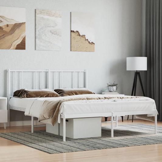 Metal Bed Frame without Mattress with Headboard White 135x190cm