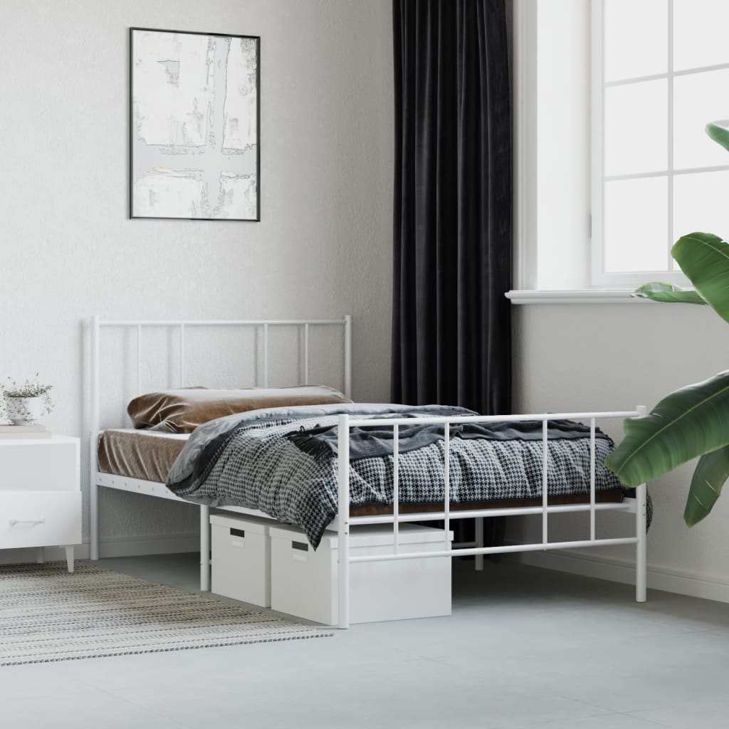 Metal Bed Frame without Mattress with Footboard White 80x200cm