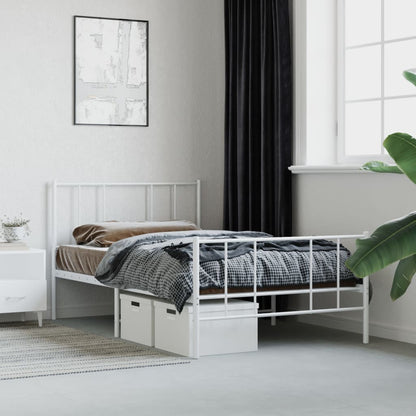 Metal Bed Frame without Mattress with Footboard White 80x200cm