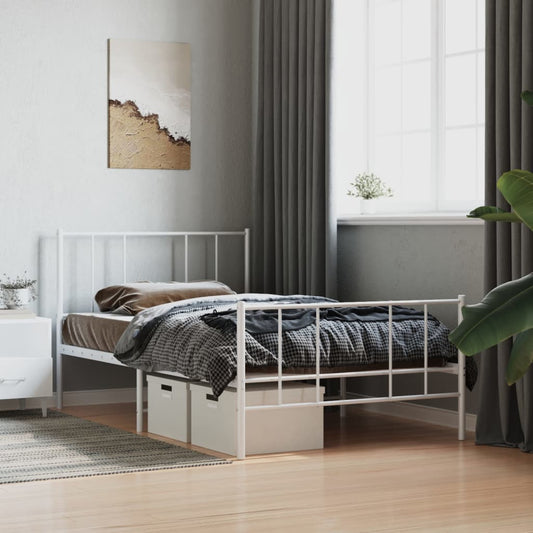 Metal Bed Frame without Mattress with Footboard White 80x200cm