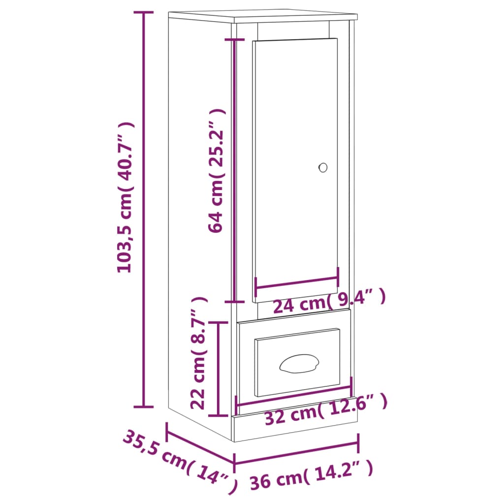 Highboard Grey Sonoma 36x35.5x103.5 cm Engineered Wood