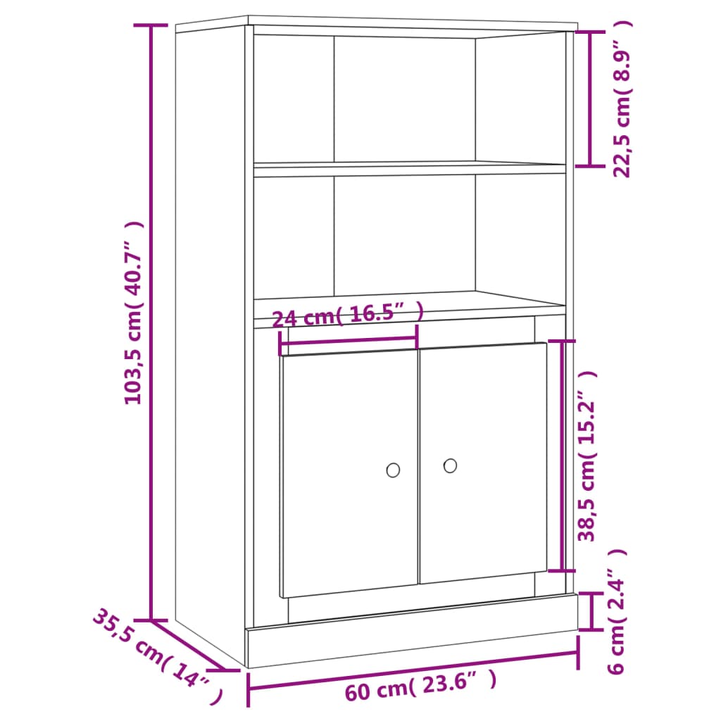 Highboard Sonoma Oak 60x35.5x103.5 cm Engineered Wood