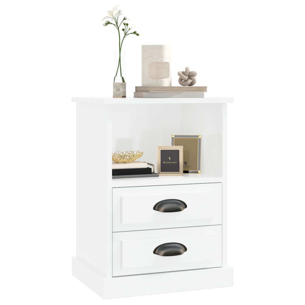 Bedside Cabinet High Gloss White 43x36x60 cm