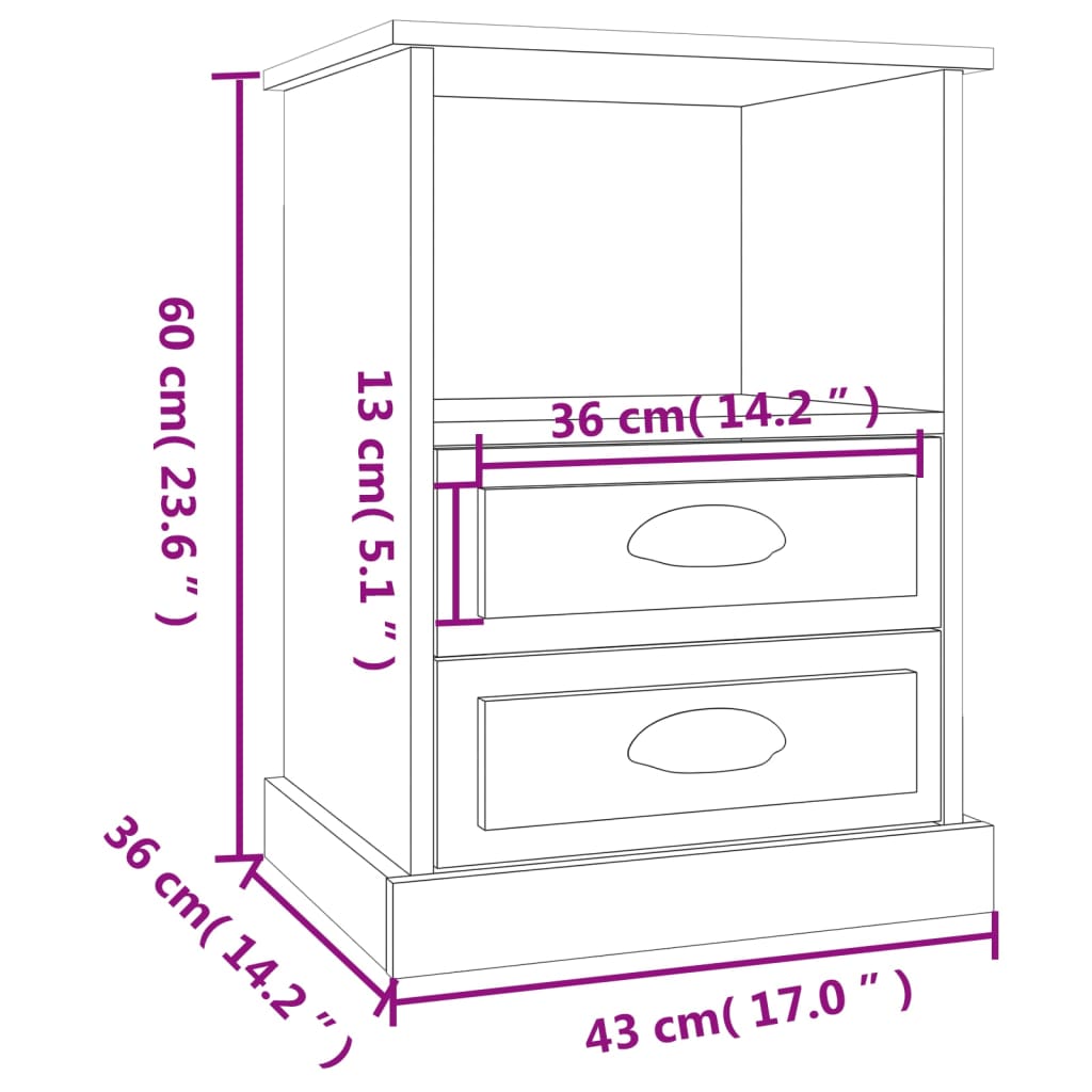 Bedside Cabinet High Gloss White 43x36x60 cm