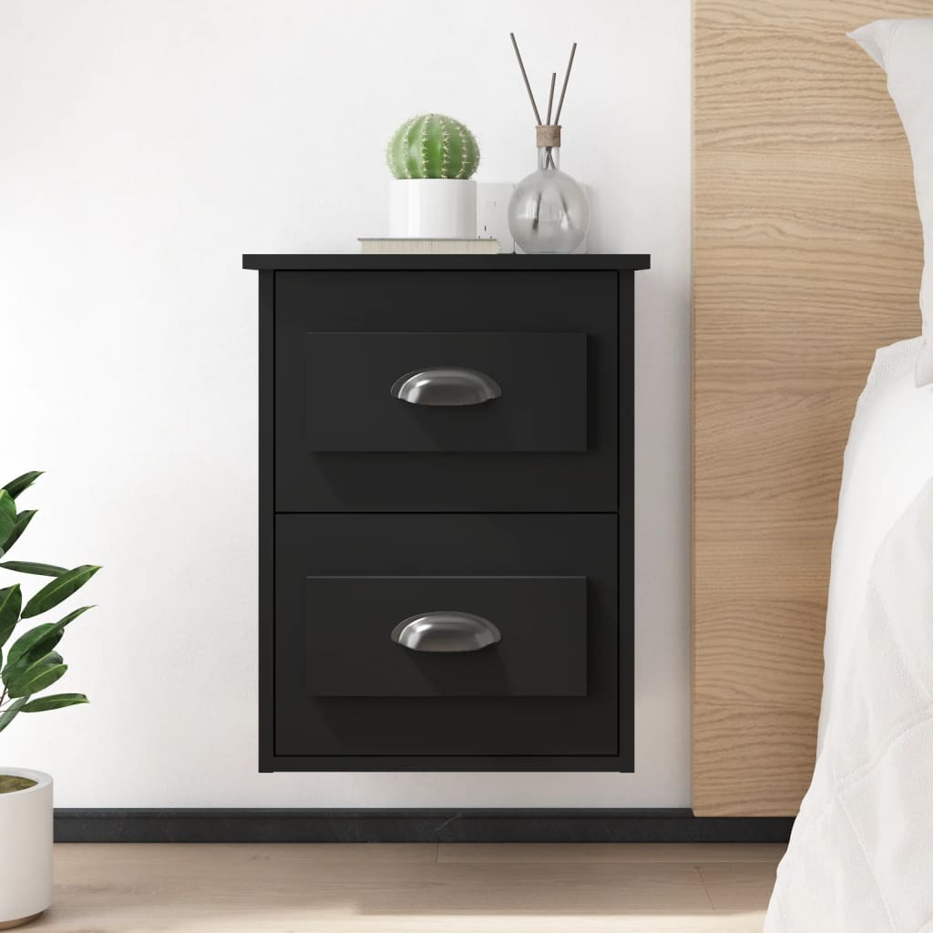 Wall-mounted Bedside Cabinet Black 41.5x36x53cm