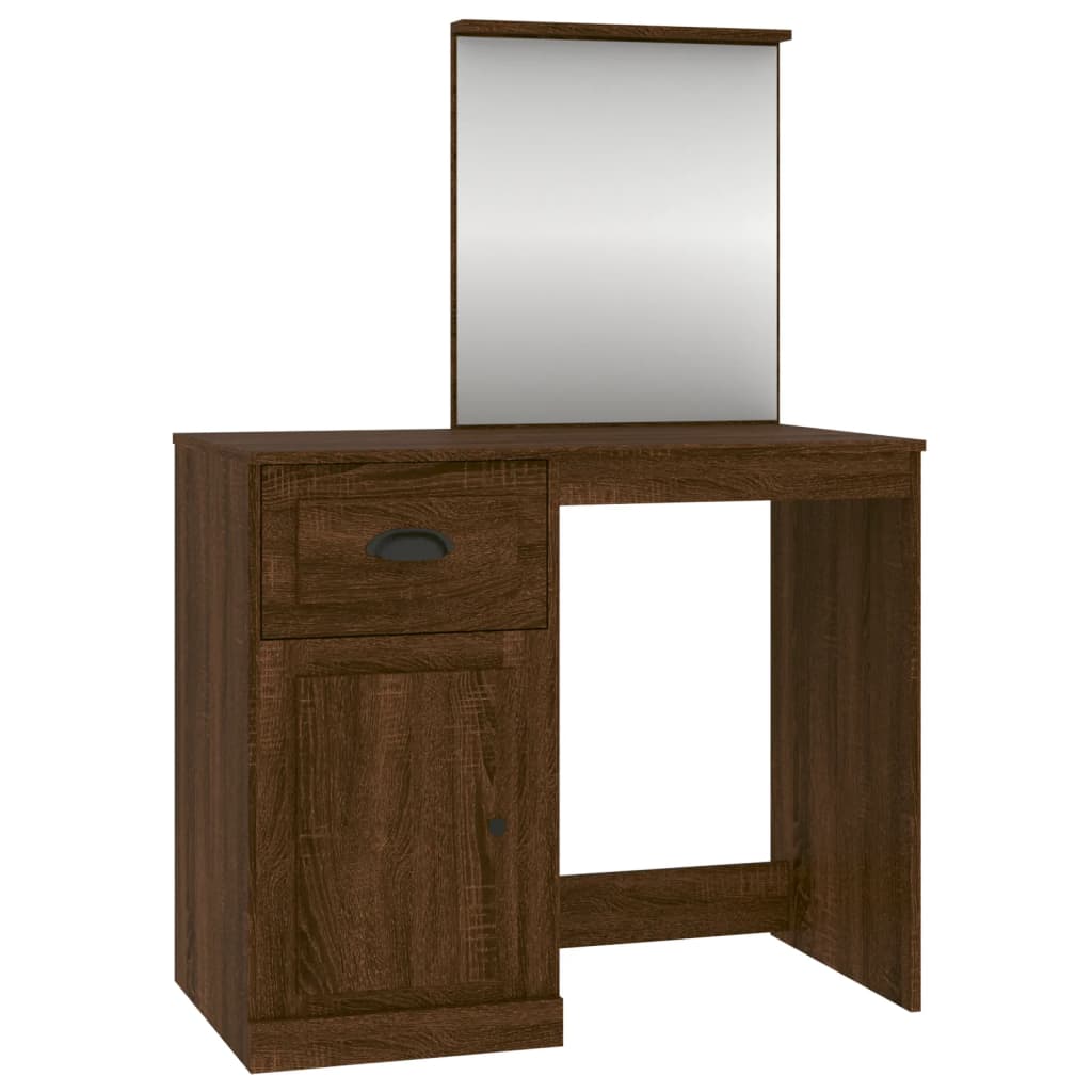 Dressing Table with Mirror Brown Oak 90x50x132.5 cm Engineered Wood