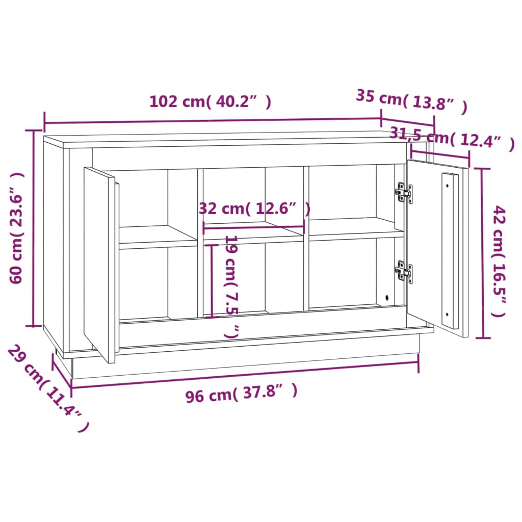 Sideboard Concrete Grey 102x35x60 cm Engineered Wood