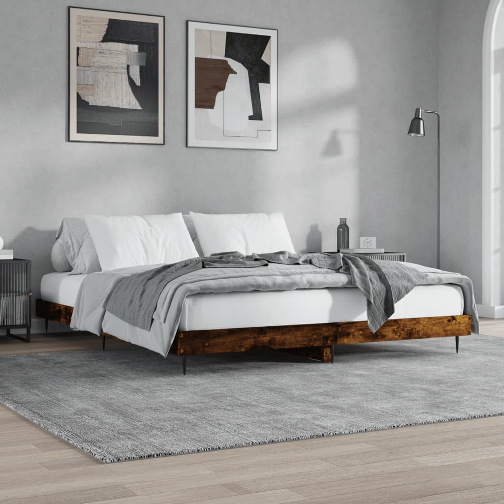 Bed Frame without Mattress Smoked Oak 200x200 cm Engineered Wood