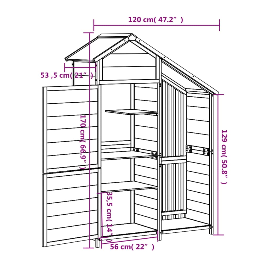 Garden Tool Shed Grey 120x53.5x170 cm Solid Wood Pine