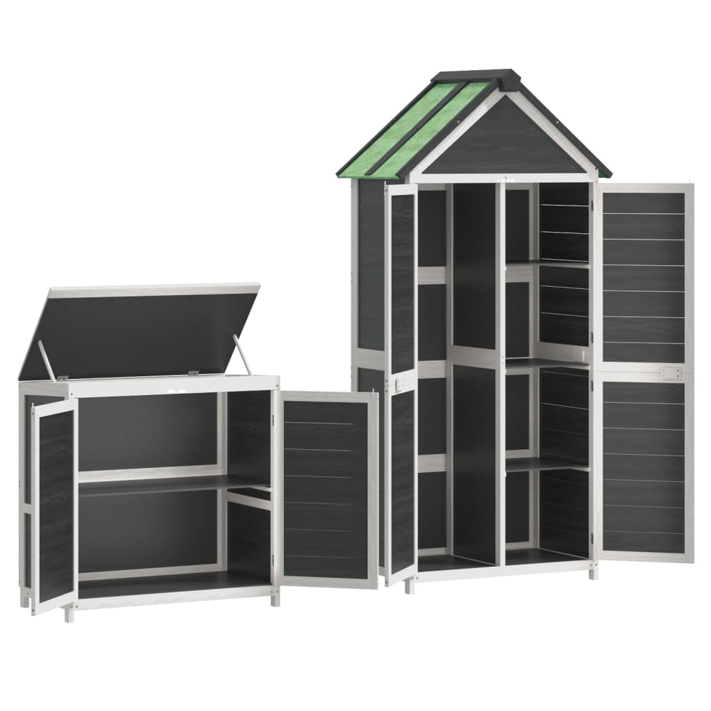 2 Piece Garden Tool Shed Set Grey Solid Wood Pine