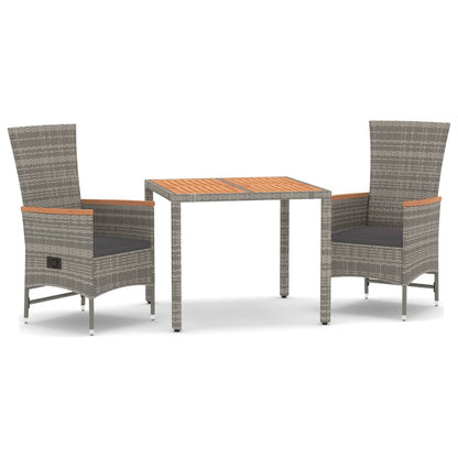 3 Piece Garden Dining Set Grey Poly Rattan&Solid Wood Acacia