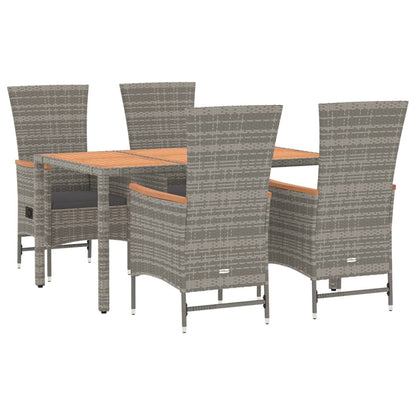 5 Piece Garden Dining Set Grey Poly Rattan&Solid Wood Acacia