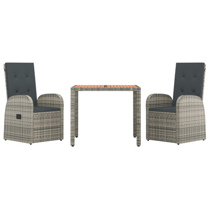 3 Piece Garden Dining Set Grey Poly Rattan&Solid Wood Acacia